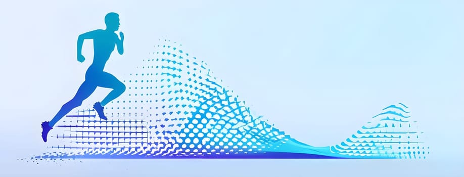 illustration of a wave of data points shaping into a runner's silhouette, conveying speed and precision guided by AI