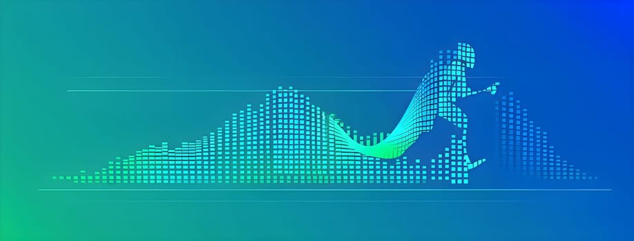 illustration of a wave of data points shaping into a runner's silhouette, conveying speed and precision guided by AI