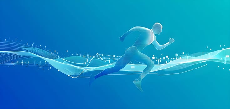 illustration of a wave of data points shaping into a runner's silhouette, conveying speed and precision guided by AI