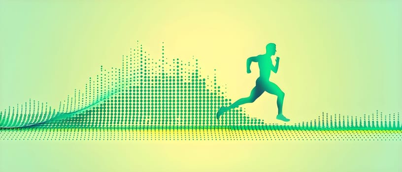 illustration of a wave of data points shaping into a runner's silhouette, conveying speed and precision guided by AI