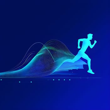 illustration of a wave of data points shaping into a runner's silhouette, conveying speed and precision guided by AI