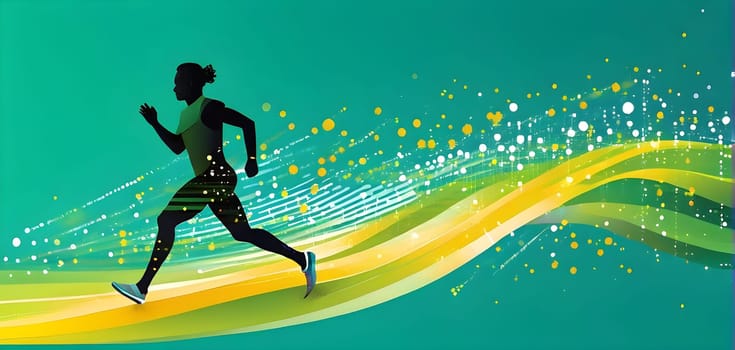illustration of a wave of data points shaping into a runner's silhouette, conveying speed and precision guided by AI