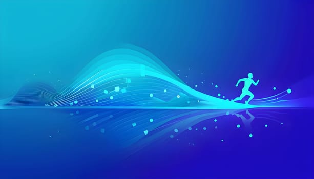 illustration of a wave of data points shaping into a runner's silhouette, conveying speed and precision guided by AI