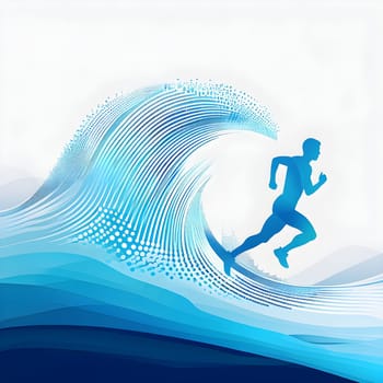 illustration of a wave of data points shaping into a runner's silhouette, conveying speed and precision guided by AI