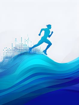 illustration of a wave of data points shaping into a runner's silhouette, conveying speed and precision guided by AI