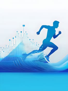 illustration of a wave of data points shaping into a runner's silhouette, conveying speed and precision guided by AI