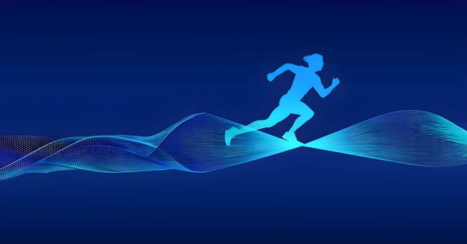 illustration of a wave of data points shaping into a runner's silhouette, conveying speed and precision guided by AI