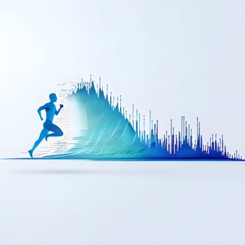 illustration of a wave of data points shaping into a runner's silhouette, conveying speed and precision guided by AI
