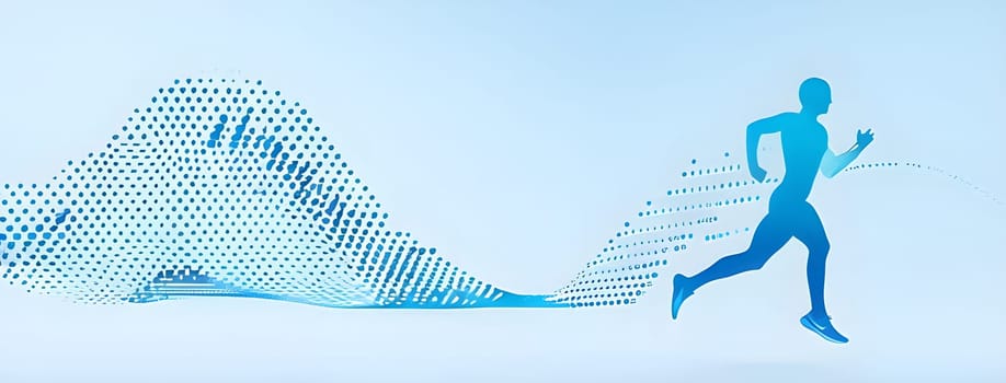 illustration of a wave of data points shaping into a runner's silhouette, conveying speed and precision guided by AI