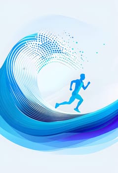 illustration of a wave of data points shaping into a runner's silhouette, conveying speed and precision guided by AI