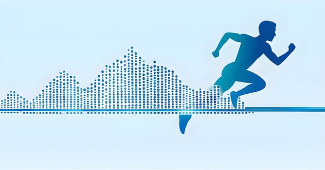 illustration of a wave of data points shaping into a runner's silhouette, conveying speed and precision guided by AI