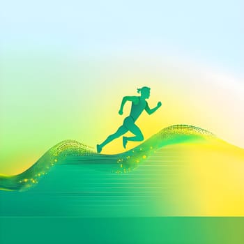 illustration of a wave of data points shaping into a runner's silhouette, conveying speed and precision guided by AI