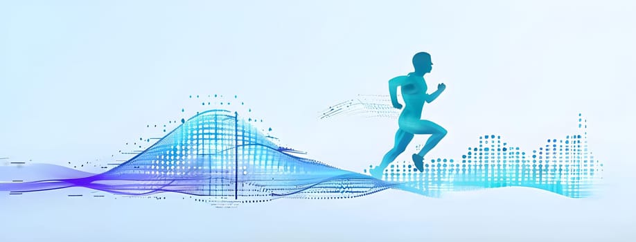 illustration of a wave of data points shaping into a runner's silhouette, conveying speed and precision guided by AI