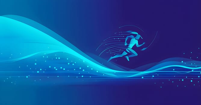 illustration of a wave of data points shaping into a runner's silhouette, conveying speed and precision guided by AI