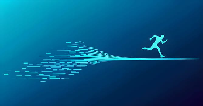illustration of a wave of data points shaping into a runner's silhouette, conveying speed and precision guided by AI