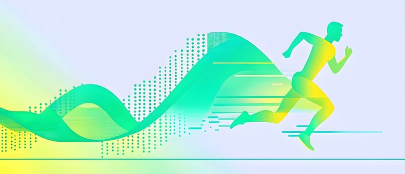 illustration of a wave of data points shaping into a runner's silhouette, conveying speed and precision guided by AI