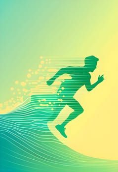 illustration of a wave of data points shaping into a runner's silhouette, conveying speed and precision guided by AI