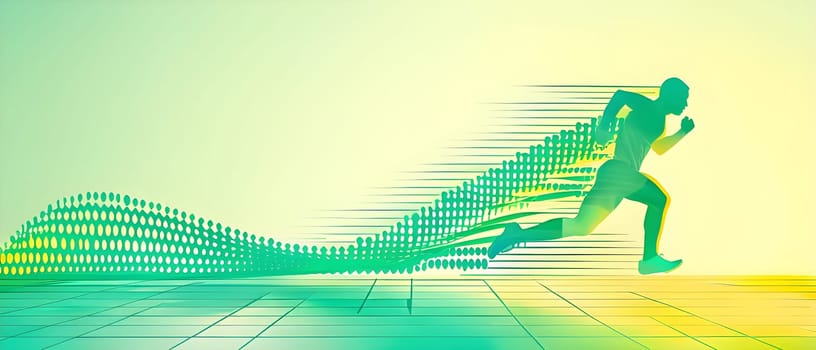 illustration of a wave of data points shaping into a runner's silhouette, conveying speed and precision guided by AI