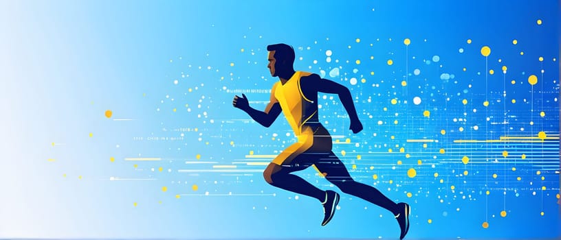 illustration of a wave of data points shaping into a runner's silhouette, conveying speed and precision guided by AI
