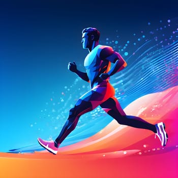 illustration of a wave of data points shaping into a runner's silhouette, conveying speed and precision guided by AI