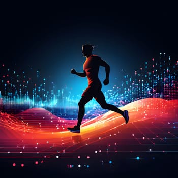illustration of a wave of data points shaping into a runner's silhouette, conveying speed and precision guided by AI