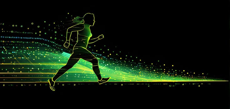 illustration of a wave of data points shaping into a runner's silhouette, conveying speed and precision guided by AI