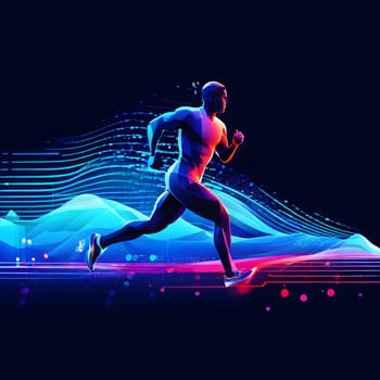 illustration of a wave of data points shaping into a runner's silhouette, conveying speed and precision guided by AI