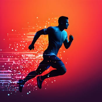 illustration of a wave of data points shaping into a runner's silhouette, conveying speed and precision guided by AI