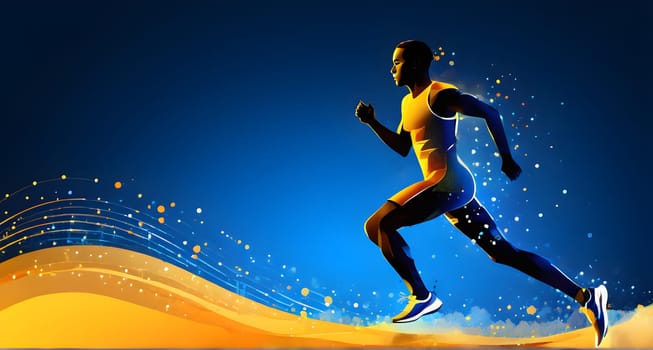 illustration of a wave of data points shaping into a runner's silhouette, conveying speed and precision guided by AI