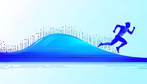 illustration of a wave of data points shaping into a runner's silhouette, conveying speed and precision guided by AI