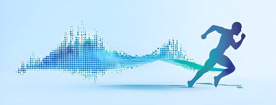 illustration of a wave of data points shaping into a runner's silhouette, conveying speed and precision guided by AI