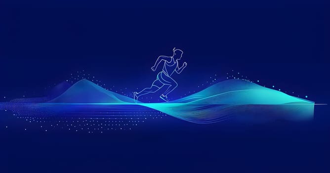 illustration of a wave of data points shaping into a runner's silhouette, conveying speed and precision guided by AI