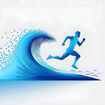 illustration of a wave of data points shaping into a runner's silhouette, conveying speed and precision guided by AI
