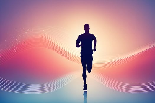 illustration of a wave of data points shaping into a runner's silhouette, conveying speed and precision guided by AI
