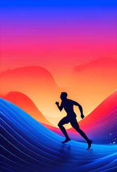 illustration of a wave of data points shaping into a runner's silhouette, conveying speed and precision guided by AI