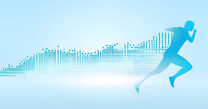 illustration of a wave of data points shaping into a runner's silhouette, conveying speed and precision guided by AI