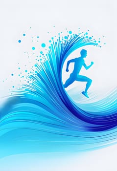 illustration of a wave of data points shaping into a runner's silhouette, conveying speed and precision guided by AI