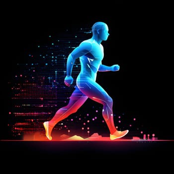 illustration of a wave of data points shaping into a runner's silhouette, conveying speed and precision guided by AI