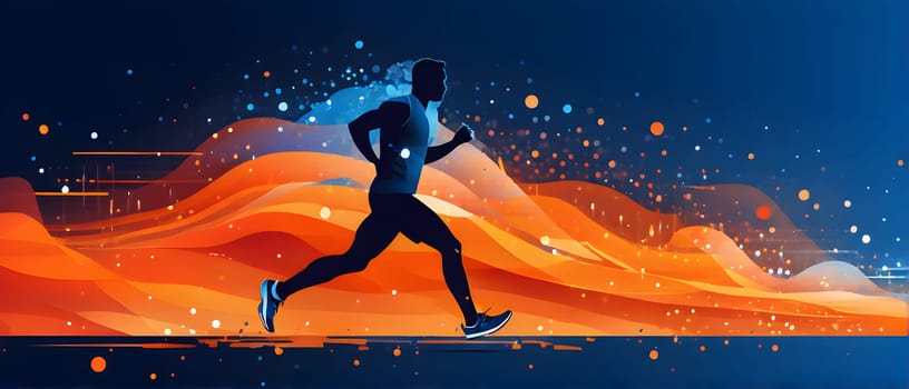 illustration of a wave of data points shaping into a runner's silhouette, conveying speed and precision guided by AI