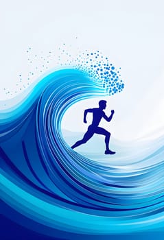 illustration of a wave of data points shaping into a runner's silhouette, conveying speed and precision guided by AI