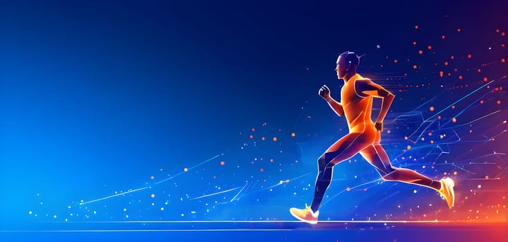 illustration of a wave of data points shaping into a runner's silhouette, conveying speed and precision guided by AI