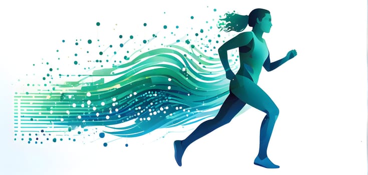 illustration of a wave of data points shaping into a runner's silhouette, conveying speed and precision guided by AI
