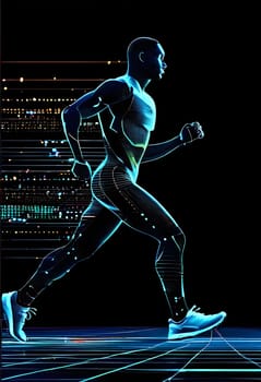 illustration of a wave of data points shaping into a runner's silhouette, conveying speed and precision guided by AI
