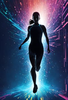 illustration of a wave of data points shaping into a runner's silhouette, conveying speed and precision guided by AI