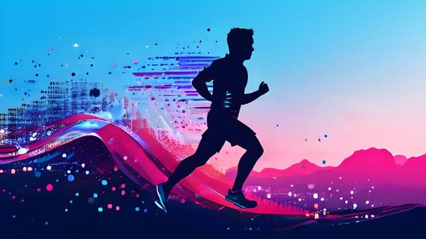 illustration of a wave of data points shaping into a runner's silhouette, conveying speed and precision guided by AI