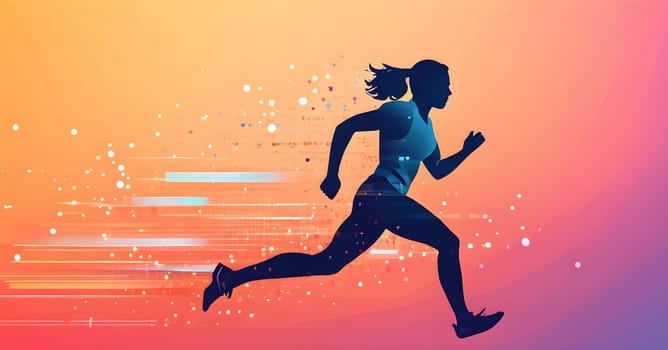 illustration of a wave of data points shaping into a runner's silhouette, conveying speed and precision guided by AI