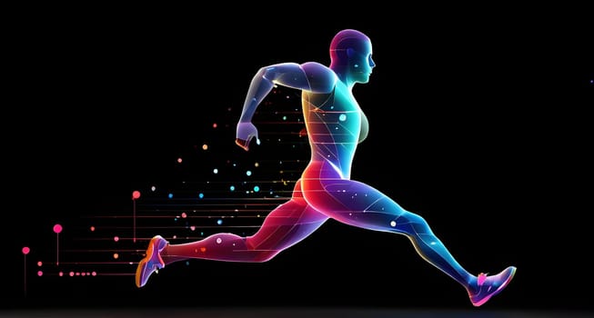 illustration of a wave of data points shaping into a runner's silhouette, conveying speed and precision guided by AI
