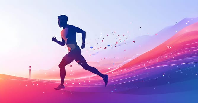 illustration of a wave of data points shaping into a runner's silhouette, conveying speed and precision guided by AI