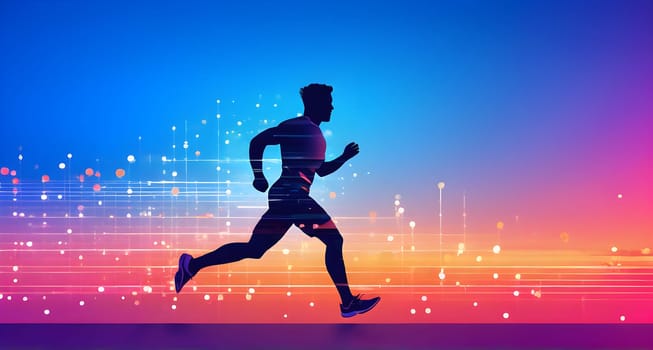 illustration of a wave of data points shaping into a runner's silhouette, conveying speed and precision guided by AI