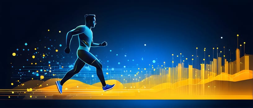 illustration of a wave of data points shaping into a runner's silhouette, conveying speed and precision guided by AI